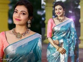 Light Blue Color  New Bollywood Banarasi Saree with Contrast Border 4