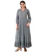 Grey embroidered cotton kurtas-and-kurtis