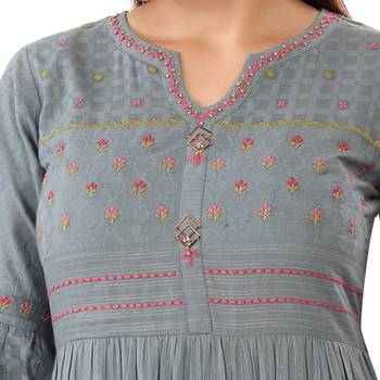 Grey embroidered cotton kurtas-and-kurtis 5