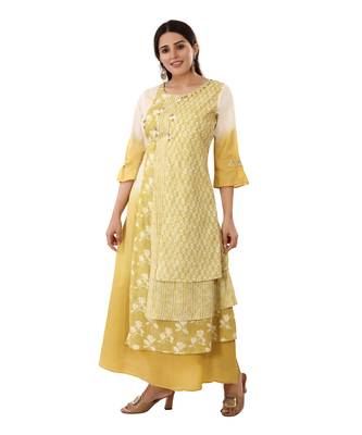 Mustard printed cotton kurtas-and-kurtis 1