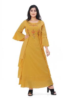 Mustard embroidered cotton kurtas-and-kurtis 1