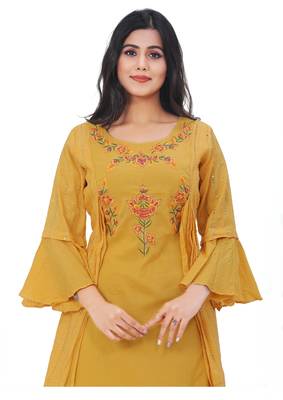 Mustard embroidered cotton kurtas-and-kurtis 5