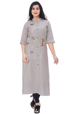 Grey embroidered cotton kurtas-and-kurtis 1