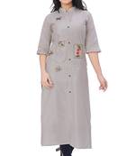 Grey embroidered cotton kurtas-and-kurtis
