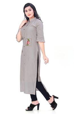 Grey embroidered cotton kurtas-and-kurtis 4