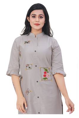 Grey embroidered cotton kurtas-and-kurtis 5