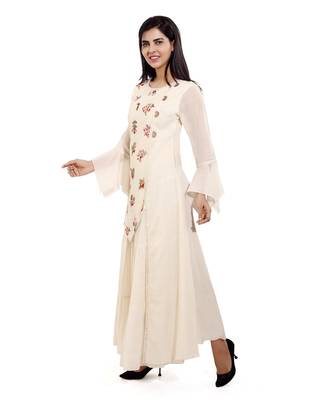 Cream embroidered cotton kurtas-and-kurtis 3
