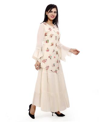 Cream embroidered cotton kurtas-and-kurtis 4