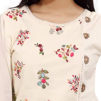 Cream embroidered cotton kurtas-and-kurtis 5