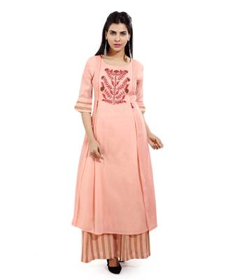 Peach woven cotton kurtas-and-kurtis 1