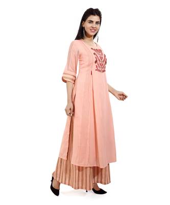 Peach woven cotton kurtas-and-kurtis 4