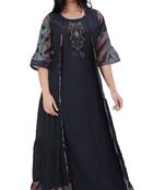 Black embroidered cotton kurtas-and-kurtis