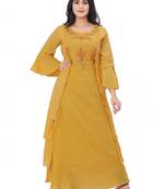 Mustard embroidered cotton kurtas-and-kurtis
