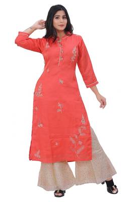 Dark-peach embroidered silk kurtas-and-kurtis 1