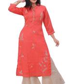 Dark-peach embroidered silk kurtas-and-kurtis