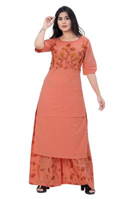 Peach embroidered cotton kurtas-and-kurtis 1