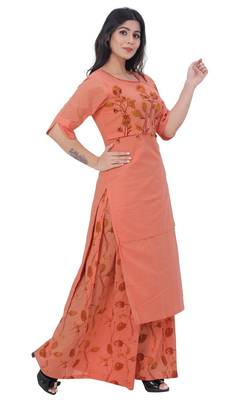 Peach embroidered cotton kurtas-and-kurtis 3