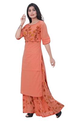 Peach embroidered cotton kurtas-and-kurtis 4