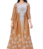 Brown embroidered silk kurtas-and-kurtis
