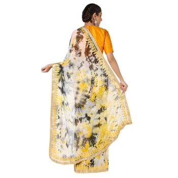Tye N Dye Saree Emellished Gota Pati Work With Golden Border Lace 2