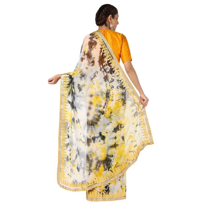 Tye N Dye Saree Emellished Gota Pati Work With Golden Border Lace