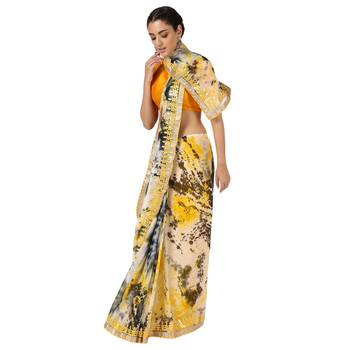 Tye N Dye Saree Emellished Gota Pati Work With Golden Border Lace 1