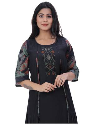Black embroidered cotton kurtas-and-kurtis 5