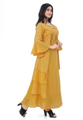 Mustard embroidered cotton kurtas-and-kurtis 3
