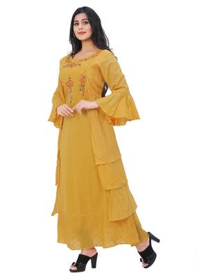 Mustard embroidered cotton kurtas-and-kurtis 4