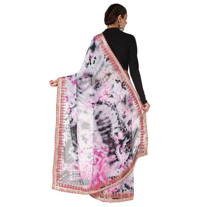 Tye N Dye Saree Emellished Gota Pati Work With Golden Border Lace