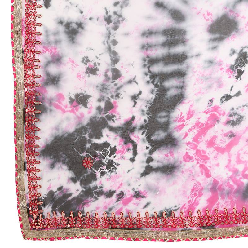 Tye N Dye Saree Emellished Gota Pati Work With Golden Border Lace