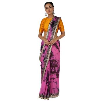 Tye N Dye Saree Emellished Gota Pati Work With Golden Border Lace 1
