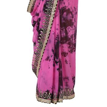 Tye N Dye Saree Emellished Gota Pati Work With Golden Border Lace 2