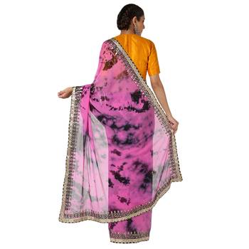 Tye N Dye Saree Emellished Gota Pati Work With Golden Border Lace 3