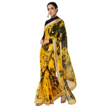 Tye N Dye Saree Emellished Gota Pati Work With Golden Border Lace 1