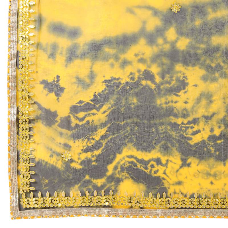 Tye N Dye Saree Emellished Gota Pati Work With Golden Border Lace