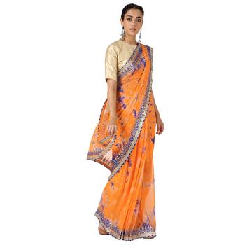 Tye N Dye Saree Emellished Gota Pati Work With Golden Border Lace 1