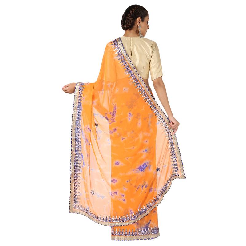 Tye N Dye Saree Emellished Gota Pati Work With Golden Border Lace