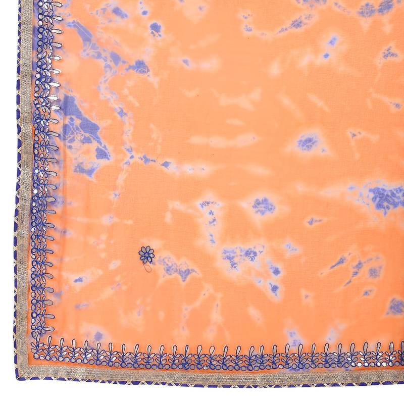 Tye N Dye Saree Emellished Gota Pati Work With Golden Border Lace