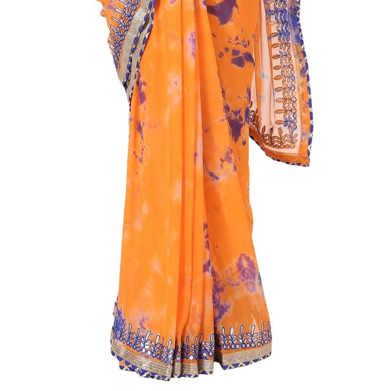 Tye N Dye Saree Emellished Gota Pati Work With Golden Border Lace
