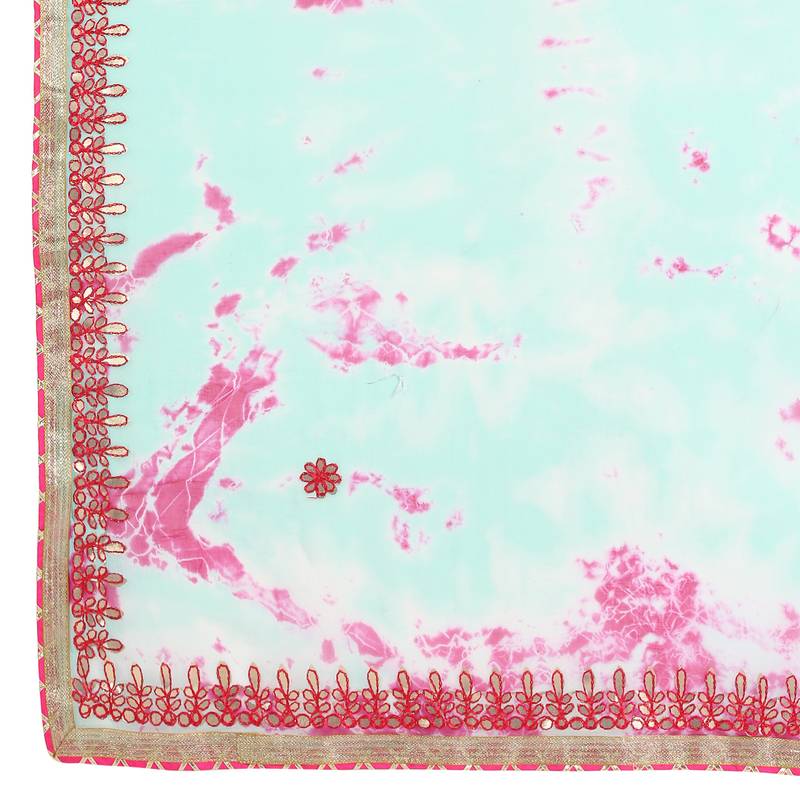 Tye N Dye Saree Emellished Gota Pati Work With Golden Border Lace