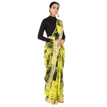 Tye N Dye Saree Emellished Gota Pati Work With Golden Border Lace 1