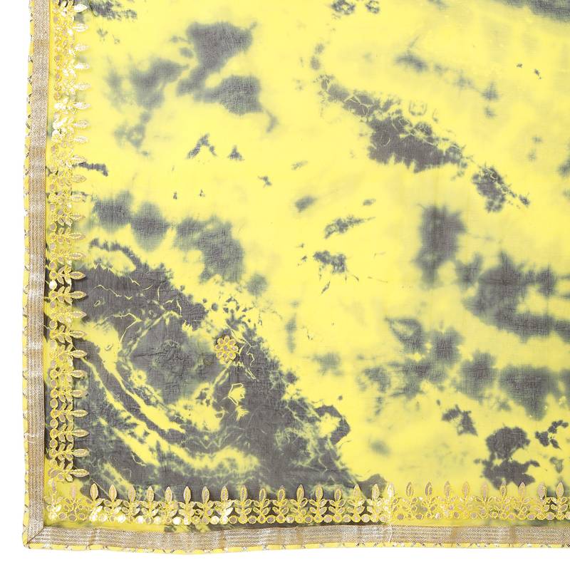 Tye N Dye Saree Emellished Gota Pati Work With Golden Border Lace