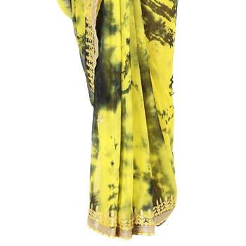 Tye N Dye Saree Emellished Gota Pati Work With Golden Border Lace 5