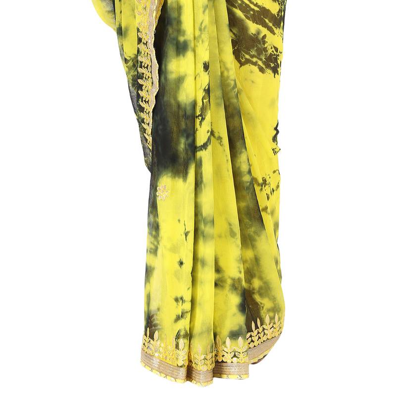 Tye N Dye Saree Emellished Gota Pati Work With Golden Border Lace