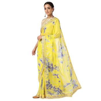 Tye N Dye Saree Emellished Gota Pati Work With Golden Border Lace 1