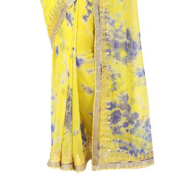 Tye N Dye Saree Emellished Gota Pati Work With Golden Border Lace 2