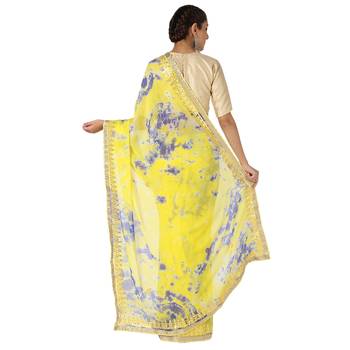 Tye N Dye Saree Emellished Gota Pati Work With Golden Border Lace 3