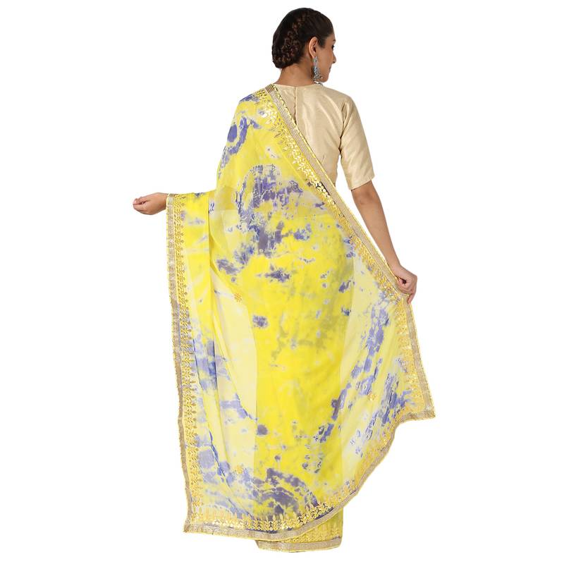 Tye N Dye Saree Emellished Gota Pati Work With Golden Border Lace