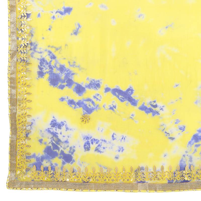 Tye N Dye Saree Emellished Gota Pati Work With Golden Border Lace